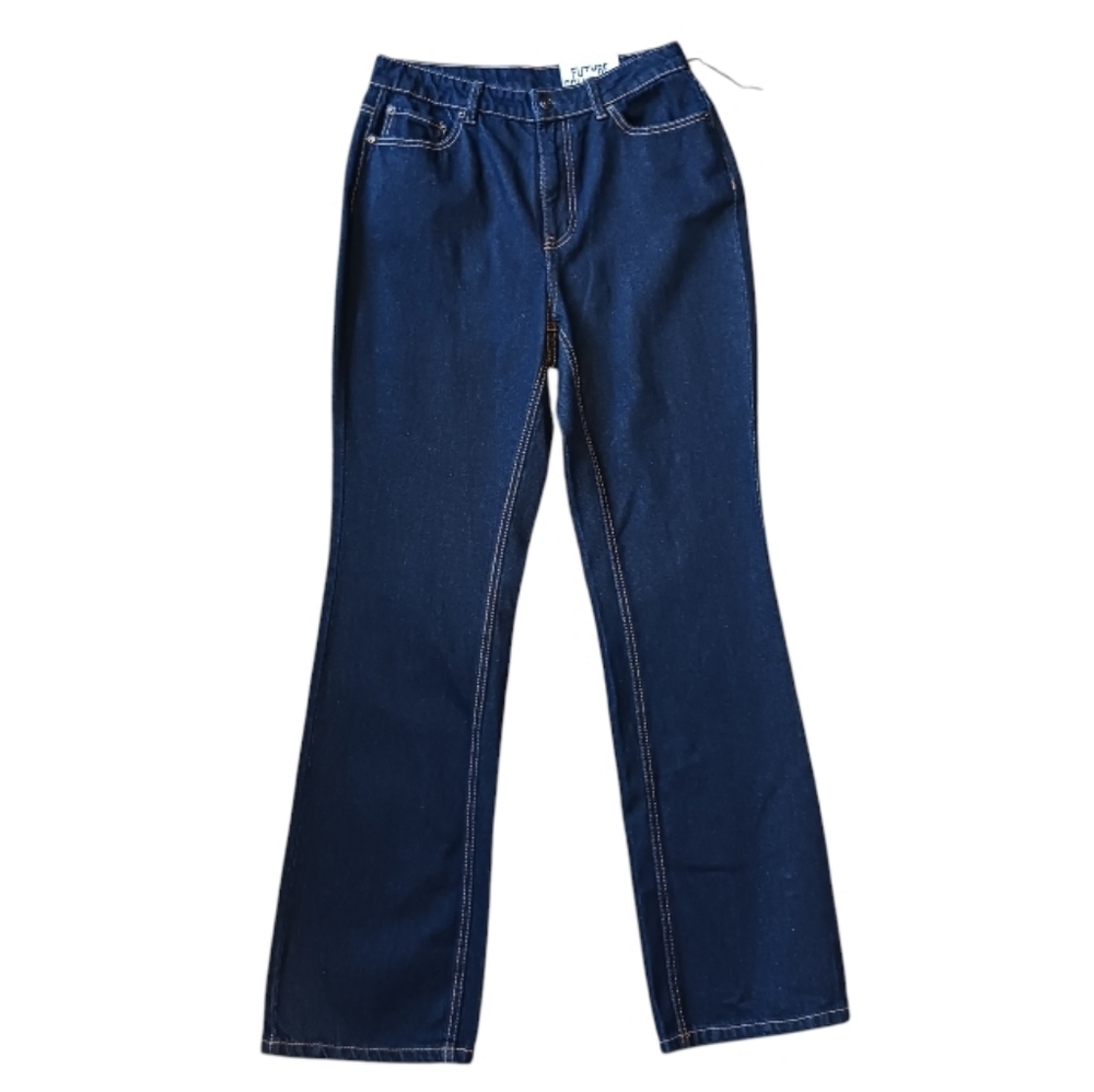 Future Collective High Rise Flare Jeans 100% Cotton Dark Wash - Picture 2 of 8